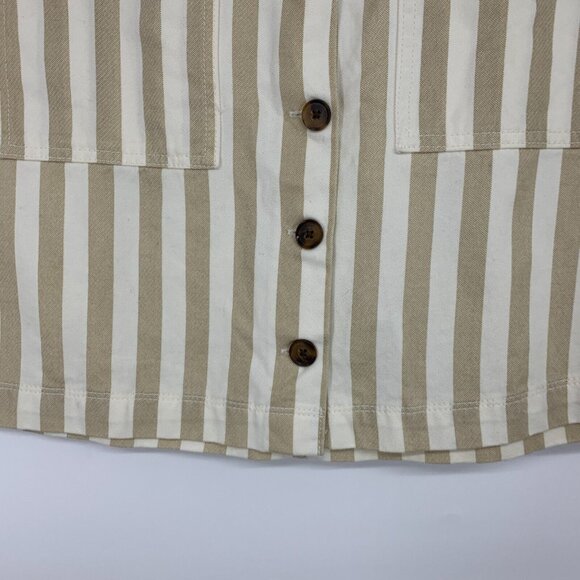 Old Navy Skirt Beige Tan Stripe A Line Pocket Mini Button Front - Picture 5 of 9